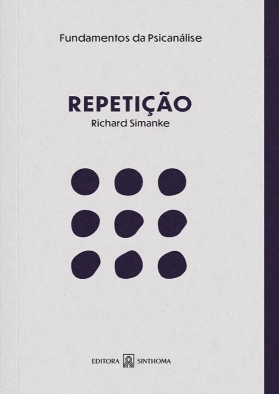 Capa do livro Fundamentos da Psicanálise Repetição, autor Richard Simanke, com padrão de círculos pretos e fundo branco com barra lateral roxa.